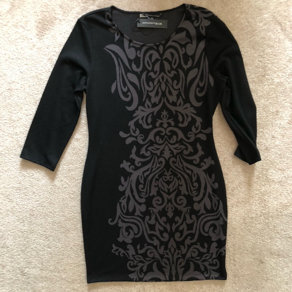 NWT Walter Baker long Sleeve Black and Grey Knot Dress Size L